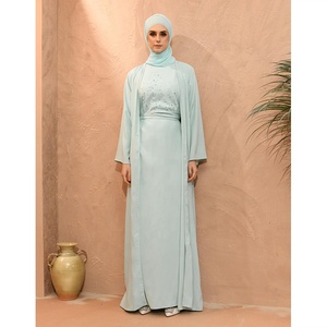 Ensemble Abaya 3 pièces pour femmes musulmanes, nouveau Design de vêtements islamiques sans manches, haut et <span class=keywords><strong>pantalon</strong></span> et Cardigan - Product Image 2