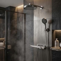 Robinet de douche moderne multifonctionnel de luxe en chrome brossé avec cartouche céramique et fonction pause douce pour salles de bain d'appartements, d'hôtels et de villas