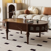 Table basse vintage en bois massif de style français, best-seller, avec tiroirs de rangement, forme elliptique rétro, meubles de salon pour chambres