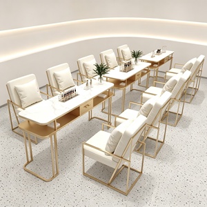 Beauty Salon Furniture Package <b>Nail</b> Bar <b>Desk</b> Luxury Tufted Manicure Tables with Chair Wood Double Manicure Table and Chair - Product Image 2
