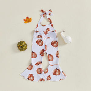 2025 cadılar bayramı kabak hayalet baskı bebek Romper tulum spagetti sapanlar Flare pantolon bebek kız cadılar bayramı çan alt tulumlar - Product Image 3