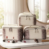 Sac de voyage JOYSUN en cuir PU texture crocodile, fermeture éclair, résistant à l'eau, grande capacité, pour maquillage