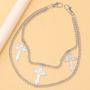 yuelyueli <b>Cross</b> Pants Chain Tibetan <b>Silver</b> Double <b>Ring</b> Unisex Hip Hop Waist Chain Daily Wear Accessory - Product Image 2