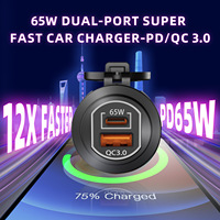 Chargeur de voiture universel avec lumière LED, USB TYPE-C 65W, prise d'alimentation, allume-cigare, lumière étanche pour voiture, camion, VTT, fourgonnette