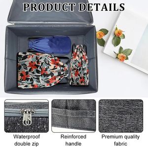 Paniers de rangement pliables en tissu coton et lin avec couvercle zippé, lavables, pour l'organisation des vêtements dans les placards et étagères - Product Image 3