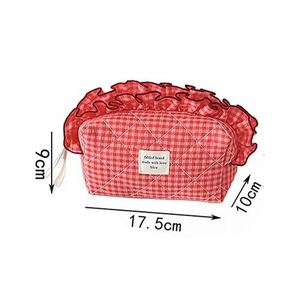 <b>Cosmetic</b> <b>Organizer</b> Travel Bag Ruffle Checker Bow Removable Pad Zipper Closure Lightweight Stylish Lady Design Women Girls - Product Image 2