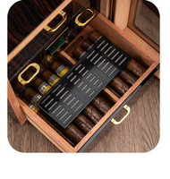 Humidor à cigares de luxe en bois avec porte en verre, hygromètre numérique et tiroirs de rangement, boîte à cigares de bureau avec logo personnalisé