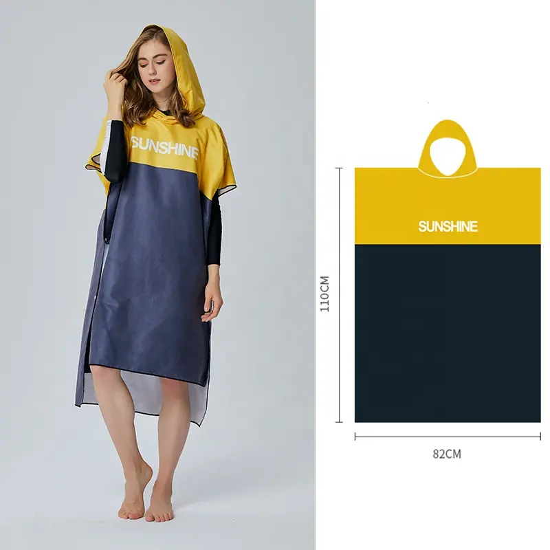 Eastsunshine khăn poncho người lớn khăn thay đổi bãi biển áo choàng poncho áo choàng có mũ wetsuit có thể điều chỉnh tay áo lướt sóng tắm