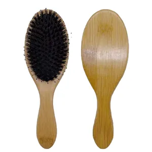 Brosse à cheveux en poils de sanglier, pour cheveux bouclés, longs, fins, secs et humides, pagaie de bambou, démêlante, démêlante