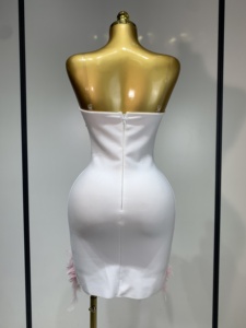 Vestido Corto Rosa con Perlas y Plumas, Espalda Descubierta, Sexy, Formal, para Fiesta, <span class=keywords><strong>Boda</strong></span>, <span class=keywords><strong>de</strong></span> Lujo, <span class=keywords><strong>de</strong></span> Secado Rápido, con Apliques - Product Image 3