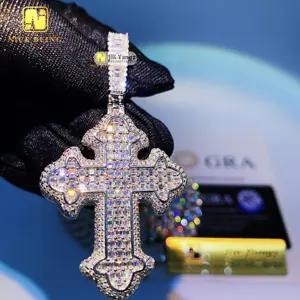 Byzantine Cross Pendant Baguette Moissanite with GRA certificate Side Setting Fine Jewelry 925 religious jewelry Gift ideas
