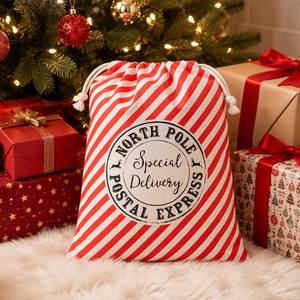 COOI MLOSET <b>Christmas</b> <b>Gift</b> Pouch Red White Striped Cotton Drawstring <b>Bag</b> Reusable North Pole Storage Dust <b>Bag</b> - Product Image 2