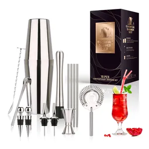Cocktail Shaker Bar Tool Set - 15 Pcs 304 Stainless Steel Bartender Kit - All Accessories for Home Bar Party DIY - 650 / 750ml