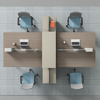 Bureau de travail moderne et simple en PVC pour 4/6 personnes avec cloison, boîte à câbles et armoire fixe, chaise de bureau incluse