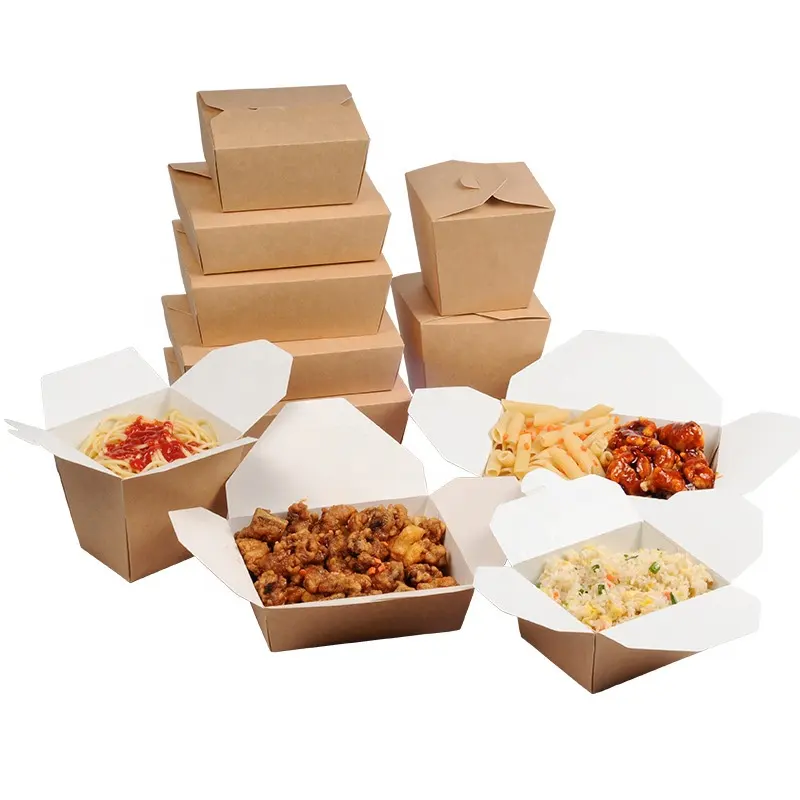 Caixas de Embalagens de Papel Descartável Biodegradável Takeout Recipiente de macarrão Salada de Frutas No Café Da Manhã Almoço Takeaway Recipiente De Alimento Caixa