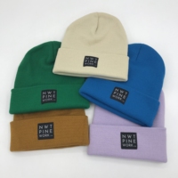 Unisex wintermuts op maat, geweven label, acryl materiaal, meerdere kleuren, met afbeeldingen van cartoonfiguren en fruit.