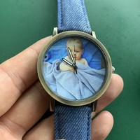 Montre-bracelet à quartz en denim vintage pour femmes, montres tendance, montres bon marché, montre personnalisée avec mon logo