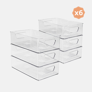 6 Pack Clear Plastic Storage <b>Bins</b> Stackable Organizer Trays with Handles for <b>Kitchen</b> Pantry & Bathroom - Product Image 4
