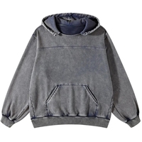Sweat à capuche personnalisé avec logo, effet délavé vintage, en molleton bouclette 420 g/m², style streetwear uni et vieilli pour homme