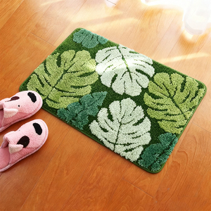 Alfombra de Baño con Patrón de Hojas de Tortuga, Flocada, Gruesa, Absorbente de Agua, Suave, Agradable al Tacto, para Dormitorio, junto a la Cama, Antideslizante con TPR - Product Image 1