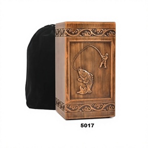 Urna de madera grabada hecha a mano para cenizas humanas, 250lbs, bolsa de satén para hombre y mujer, caja de urnas de cremación para pesca - Product Image 1