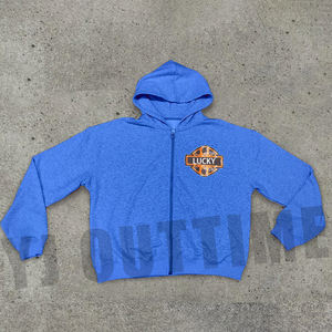 Sudadera con capucha recortada desgastada con cremallera personalizada de algodón de 480gsm para hombre con estampado de pantalla - Product Image 5