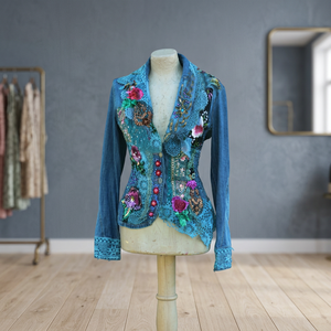 2024 Contrast Chic Buttons Women's Vintage <b>Patchwork</b> Guipure Lace Bowknot Design Asymmetric Loose Long Sleeve Jacket - Product Image 3