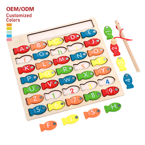 Ensemble de jouets éducatifs en bois pour la pêche à l'alphabet et aux chiffres, avec tiges magnétiques, pour le développement de la motricité fine des tout-petits et des enfants - Product Image 1