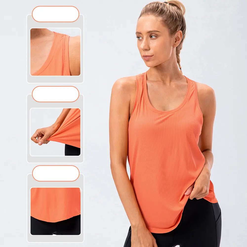 Respirável Atlético Vestuário Senhoras Workout Yoga Tops Nylon Spandex Rib Material Top Tanques das mulheres
