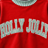 Sweat-shirt de Noël personnalisé pour enfants avec logo, pull à col rond pour filles, manches longues, bordure à carreaux, haut festif HOLLY JOLLY