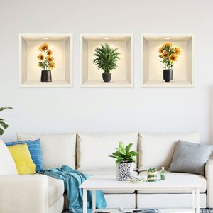 鉢植えの緑の花植物イラストステッカーPVC壁紙リビングルーム装飾絵画壁ステッカー風景壁紙 - Product Image 5