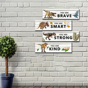 Décorations murales en bois pour chambre d'enfant, style nordique, dinosaures, très demandées, et ensembles de plaques de porte en bois. - Product Image 1