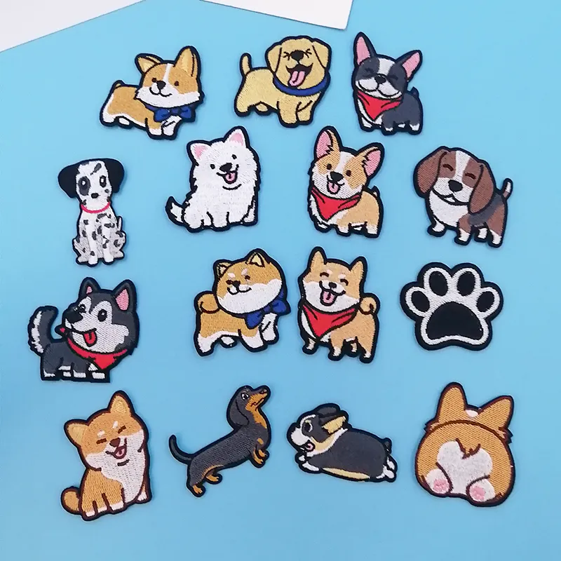 New arrivals custom embroidered dog patches iron on animal cartoon badges wholes