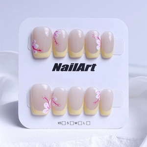 10 <span class=keywords><strong>Uñas</strong></span> Postizas Acrílicas Francesas <span class=keywords><strong>Pintadas</strong></span> a Mano <span class=keywords><strong>con</strong></span> Diseño Floral, <span class=keywords><strong>Uñas</strong></span> Artificiales Reutilizables <span class=keywords><strong>con</strong></span> Adhesivo, Paquete Personalizado - Product Image 5