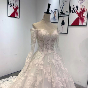 Custom Wholesale Wedding Dress Elegant Women Long Sleeve French Lace Bridal Dresses Vestidoes Wm91 - Product Image 4
