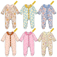 Pakaian Tidur Bayi Baru Lahir Bahan Bambu Lengan Panjang dengan Kancing Romper Musim Semi Musim Panas Piyama Balita Footie