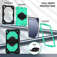 Étui robuste anti-chute WESOROL pour Samsung Tab A11 Plus/A9 Plus 11 pouces avec support rotatif à 360°, dragonne et bandoulière, noir menthe