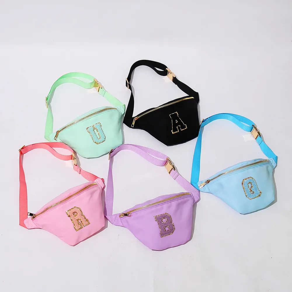 Spring new products Black Nylon Mini Bag chenille letter patch Waist Bags Girl Funny Pack