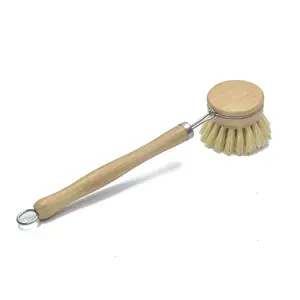 Biplut Cleaning Brush Round Head Soft Bristle Pure Wood Ergonomic Handle  Dish Scrubbing Brush for Home (Wooden Color)