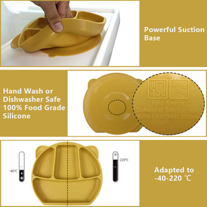 Ensemble de bols et assiettes à ventouse en silicone en forme d'ours, qualité alimentaire, sans BPA, pour repas des tout-petits et enfants, vaisselle antidérapante - Product Image 5