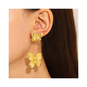 Golden Butterfly Stud Dangle Designer 18K Gold Plated Luxury Elegant Double Butterfly Drop Pendientes para mujer - Product Image 2