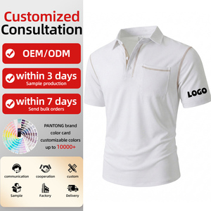 Men's Casual Polo Shirt Turn-Down Collar Contrast Stitching Chest Pocket Button Placket Summer Daily Tops Custom Logo