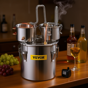 Equipo de destilación Vevor de 8 galones, alambique de acero inoxidable de doble barril para la elaboración de vino y alcohol. - Product Image 2