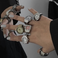 Jam Tangan Mini Elastis Vintage Punk, Cincin Pasangan, Perhiasan Jam Retro Quartz, Jam Tangan Wanita Model Cincin