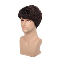 Perruque synthétique contemporaine courte et moelleuse marron pour homme, résistante à la chaleur, pour usage quotidien, cosplay naturel ou costume de fête