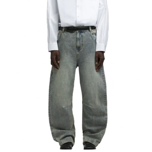 Jeans pour hommes personnalisés en usine, style streetwear hip-hop décontracté, coupe baggy, délavé à la pierre, coupe scimitar ample - Product Image 4