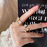 Cincin zirkon berlapis emas baja tahan karat untuk wanita, perhiasan modis hadiah bergaya antik trendi modis