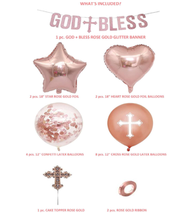 Decoración <span class=keywords><strong>para</strong></span> Pastel con Cruz Dorada Rosa, Pancartas con la Frase 'Dios Bendiga', Banderas, Cinta, Juego <span class=keywords><strong>de</strong></span> Globos <span class=keywords><strong>de</strong></span> Látex Impresos con Helio <span class=keywords><strong>para</strong></span> Fiesta <span class=keywords><strong>de</strong></span> Bautizo <span class=keywords><strong>de</strong></span> Niña - Product Image 6