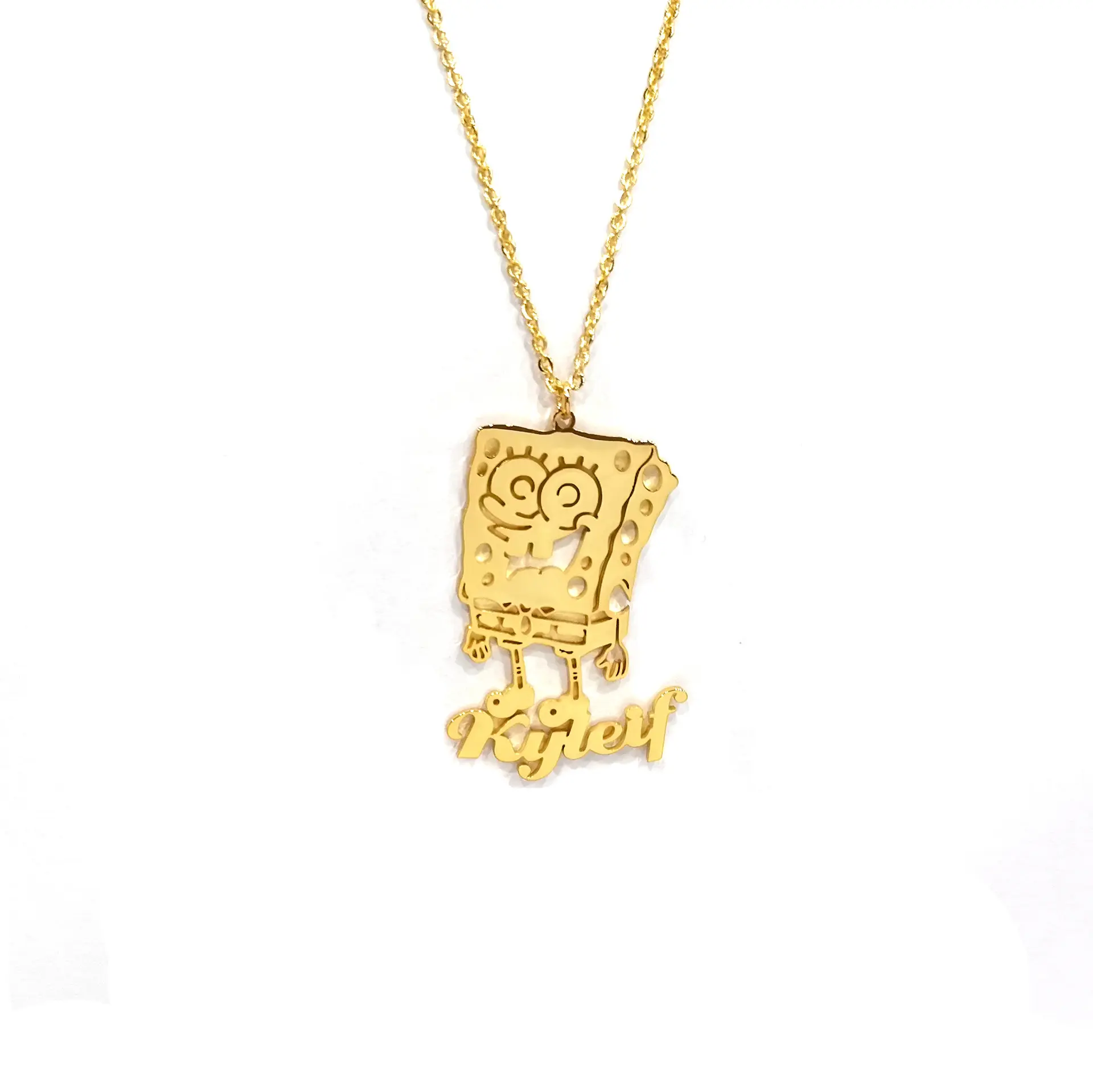 QiuHan-Colgante chapado en oro de 18 k para niños, joyería de acero inoxidable, collares de personajes de dibujos animados con nombre personalizado