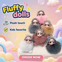 Porte-clés en peluche en gros d'usine, 6 couleurs, Kawaii, avec pompon, bonnet en dentelle et lunettes, jouet en peluche, décoration de sac à dos